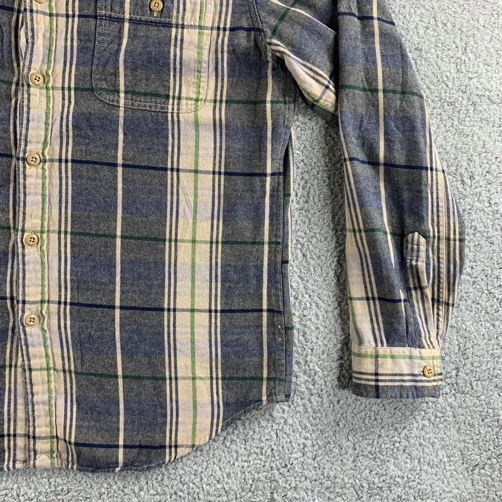 J. Crew Shirt Mens Large Beige Black Flannel Plaid‎ Button Up Midweight Pockets